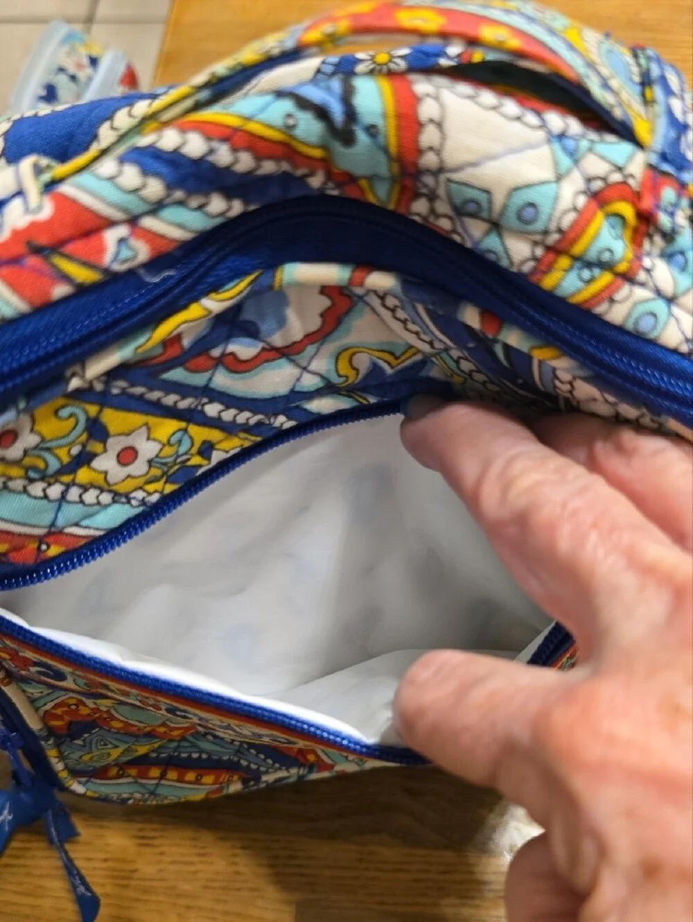 Vera Bradley Blue, Yellow & Red Paisley Quilted Cosmetic Case
